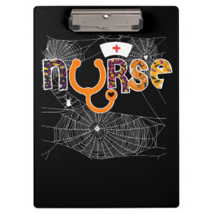 Nurse Halloween With Pumpkin Boo Spider Wicth Clipboard