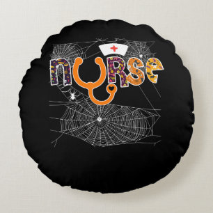 Nurse Halloween With Pumpkin Boo Spider Wicth Round Cushion