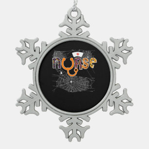 Nurse Halloween With Pumpkin Boo Spider Wicth Snowflake Pewter Christmas Ornament