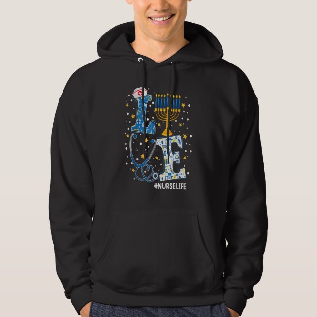 Nurse Hanukkah  Jewish Nurses Chanukah Pj Pajamas  Hoodie (Front)