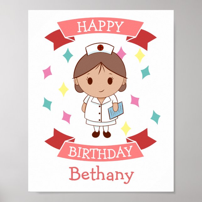Nurse Happy Birthday Personalised Poster (Front)