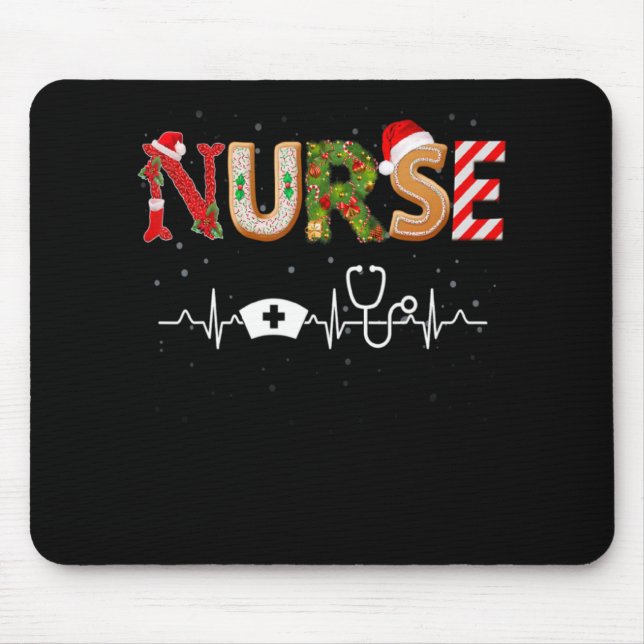 Nurse Hat Heartbeat Xmas Santa Claus Snow Christma Mouse Mat (Front)