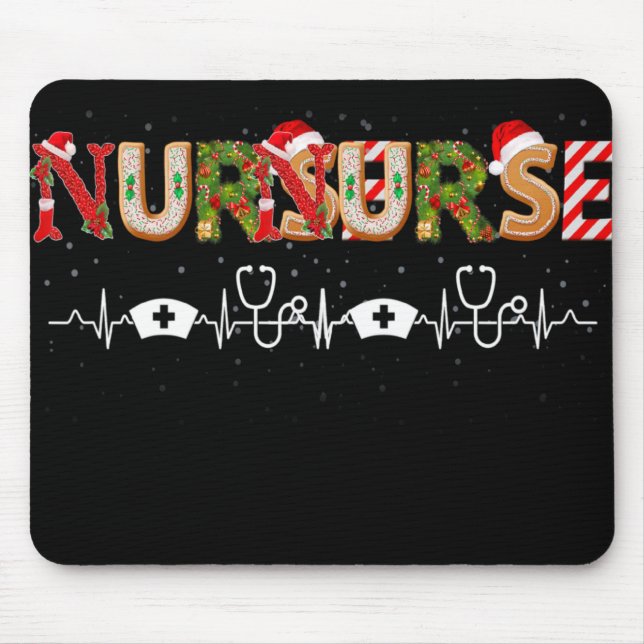 Nurse Hat Heartbeat Xmas Santa Claus Snow Christma Mouse Mat (Front)