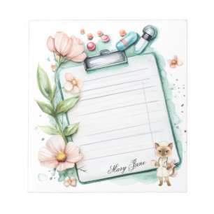 Nurse having a cup of coffee notepad
