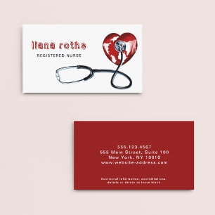 Nurse Healthcare Doctor Stethoscope Red Heart Business Card