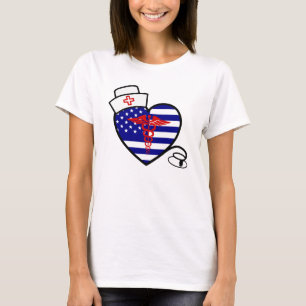 Nurse Heart Flag with Stethoscope and Hat T-Shirt