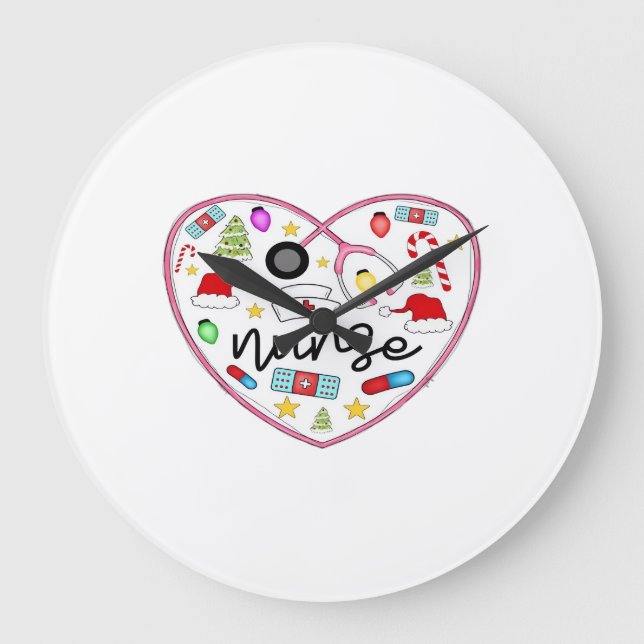 Nurse Heart, Halloween Oversized T-Shirt Large Clock (Front)