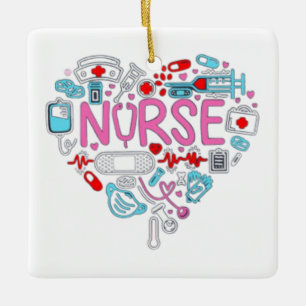 Nurse Heart Illustration Ceramic Ornament