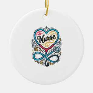 Nurse Heart Stethoscope Vintage Engraving Design_1 Ceramic Tree Decoration