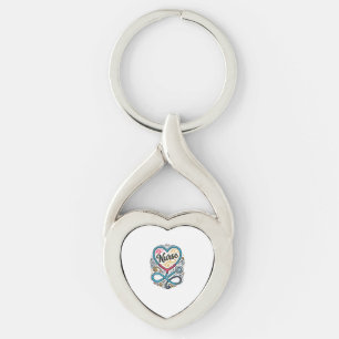 Nurse Heart Stethoscope Vintage Engraving Design_1 Key Ring
