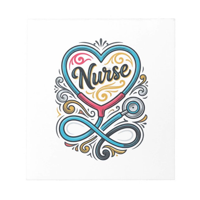 Nurse Heart Stethoscope Vintage Engraving Design_1 Notepad (Front)