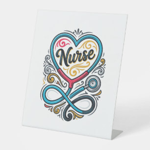 Nurse Heart Stethoscope Vintage Engraving Design_1 Pedestal Sign