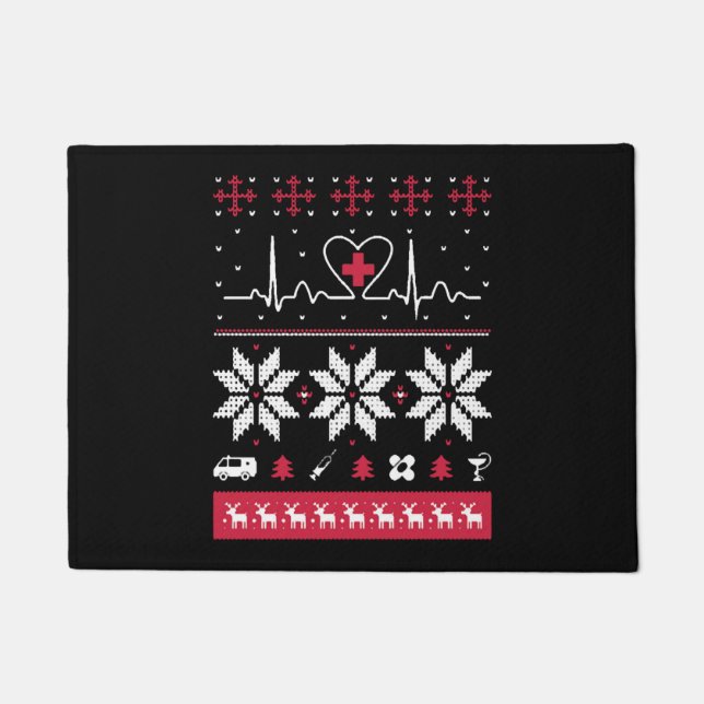 Nurse heartbeat - Ugly Christmas sweater Doormat (Front)