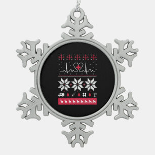 Nurse heartbeat - Ugly Christmas sweater Snowflake Pewter Christmas Ornament