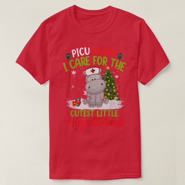 Nurse Hippopotamus Christmas Nurse Day Womens PICU T-Shirt (Design Front)