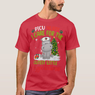 Nurse Hippopotamus Christmas Nurse Day Womens PICU T-Shirt