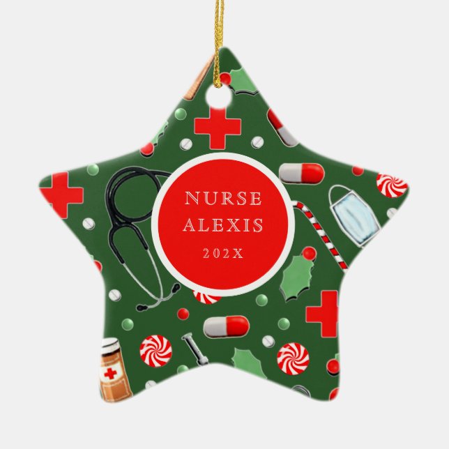 Nurse Holiday Gift Ceramic Ornament (Front)