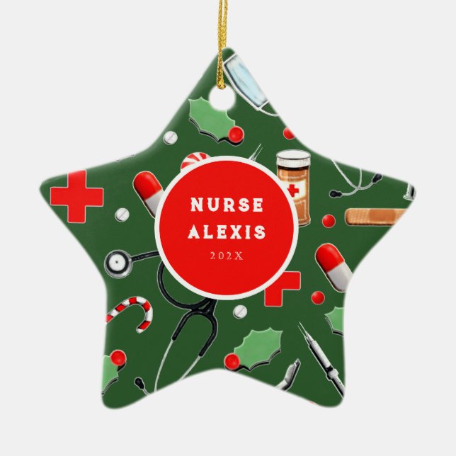 Nurse Holiday Gift Ceramic Ornament (Front)