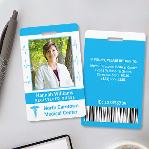 Nurse Hospital Employee Custom Photo Bar Code Logo ID Badge