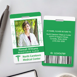 Nurse Hospital Employee Custom Photo Logo Bar Code ID Badge