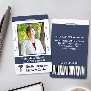 Nurse Hospital Employee Photo Logo Bar Code Custom ID Badge