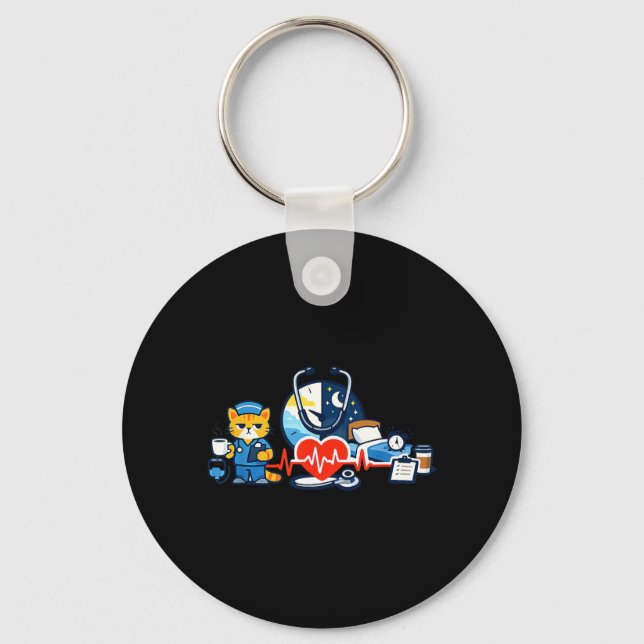 Nurse Humour Night Shift Emblem for RN Team Pride Key Ring (Front)