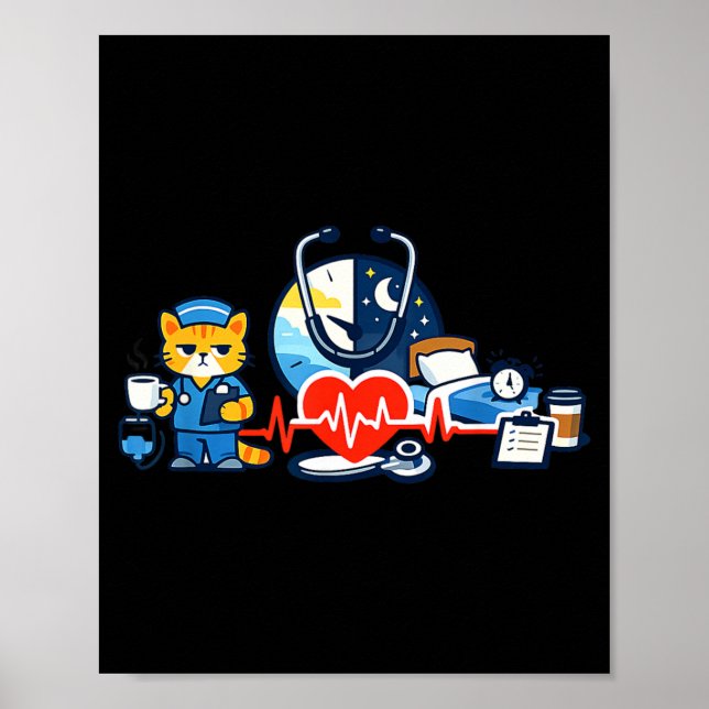 Nurse Humour Night Shift Emblem for RN Team Pride Poster (Front)