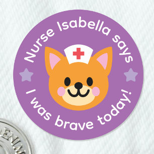 Nurse I Was Brave Today Cute Cat Purple Reward Classic Round Sticker