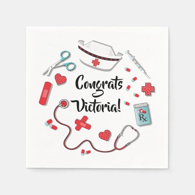 Nurse icons graduation party napkins (Front)