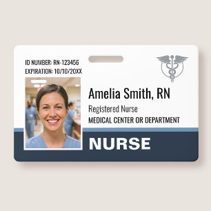 Nurse ID Badge Photo Logo Modern Grey RN Template