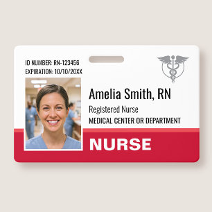 Nurse ID Badge Photo Logo Modern Red RN Template