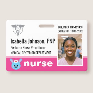 Nurse ID Badge Photo Logo Rabbit Pink Paediatrics