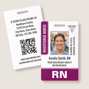 Nurse ID Badge Photo Logo RN Employee Modern Berry