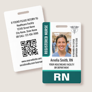 Nurse ID Badge Photo Logo RN Employee Modern Green