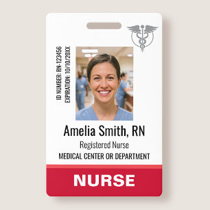 Nurse ID Badge Photo Logo RN Staff Modern Red