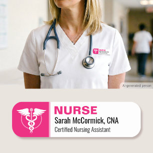 Nurse ID Name Tag Custom Colour Logo Employee Pink