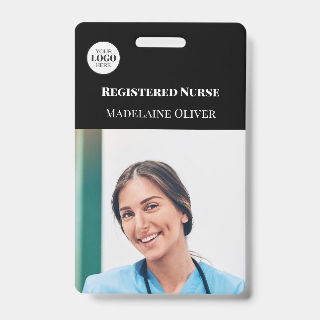 Nurse ID Photo Black Simple Logo Badge (Front)