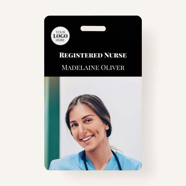 Nurse ID Photo Black Simple Logo Badge ID Badge (Front)