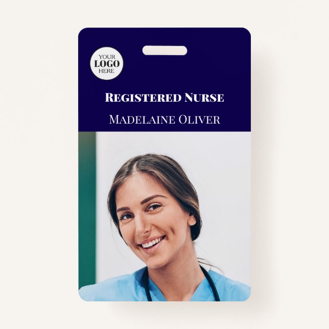 Nurse ID Photo Navy Simple Logo Badge ID Badge (Front)