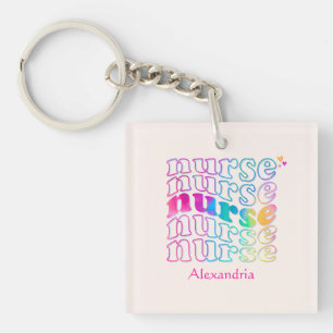 "Nurse" in Elegant Rainbow Colours Key Ring