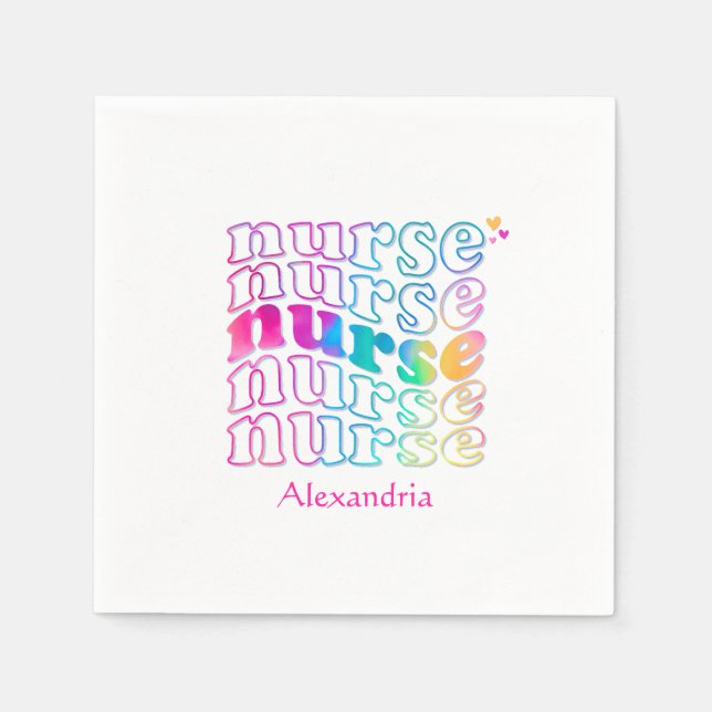 "Nurse" in Elegant Rainbow Colours Napkin (Front)