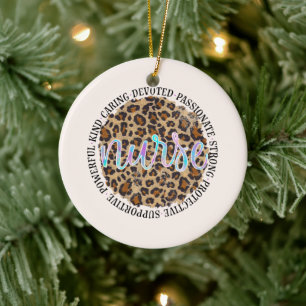 "Nurse" & Inspiring Traits - Leopard Print Ceramic Tree Decoration