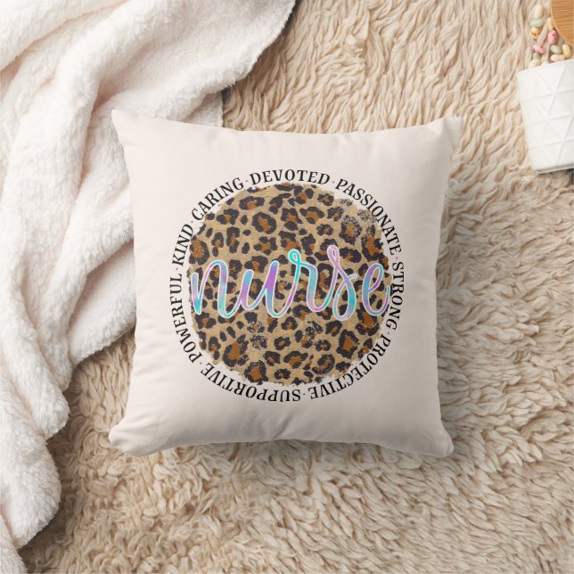 "Nurse" & Inspiring Traits - Leopard Print Cushion (Blanket)