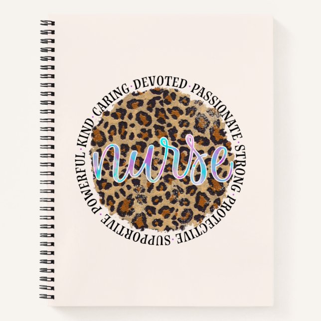 "Nurse" & Inspiring Traits - Leopard Print Notebook (Front)