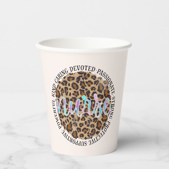 "Nurse" & Inspiring Traits - Leopard Print Paper Cups (Front)