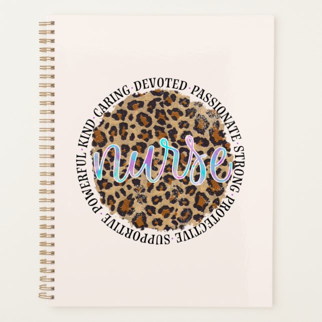 "Nurse" & Inspiring Traits - Leopard Print Planner (Front)