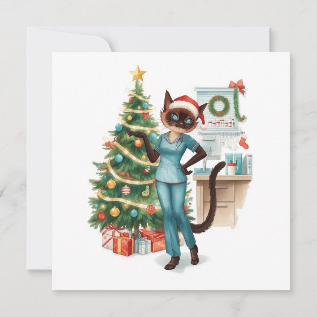 Nurse is decorating Christmas tree in hospital  Holiday Card (Front)
