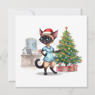 Nurse is decorating Christmas tree in hospital Holiday Card