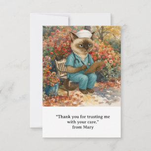 Nurse is writing paper sitting in the park Autumn  Thank You Card