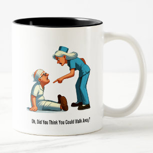 Nurse Knocks Down a Stubborn Elderly Patient Two-Tone Coffee Mug